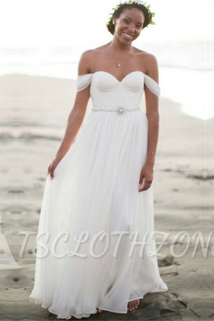 A-Line Ruffles Off the Shoulder 2022 Bridal New Arrival Chiffon Summer Beach Wedding Dress