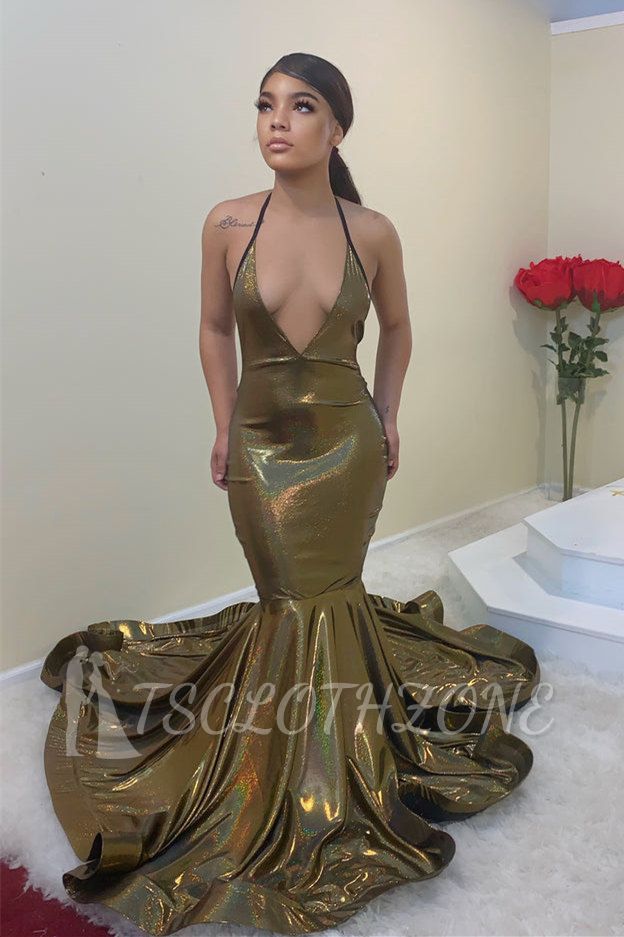 Glitter Spaghetti Strap Floor Ball Dress｜V Neck Mermaid Evening Dress