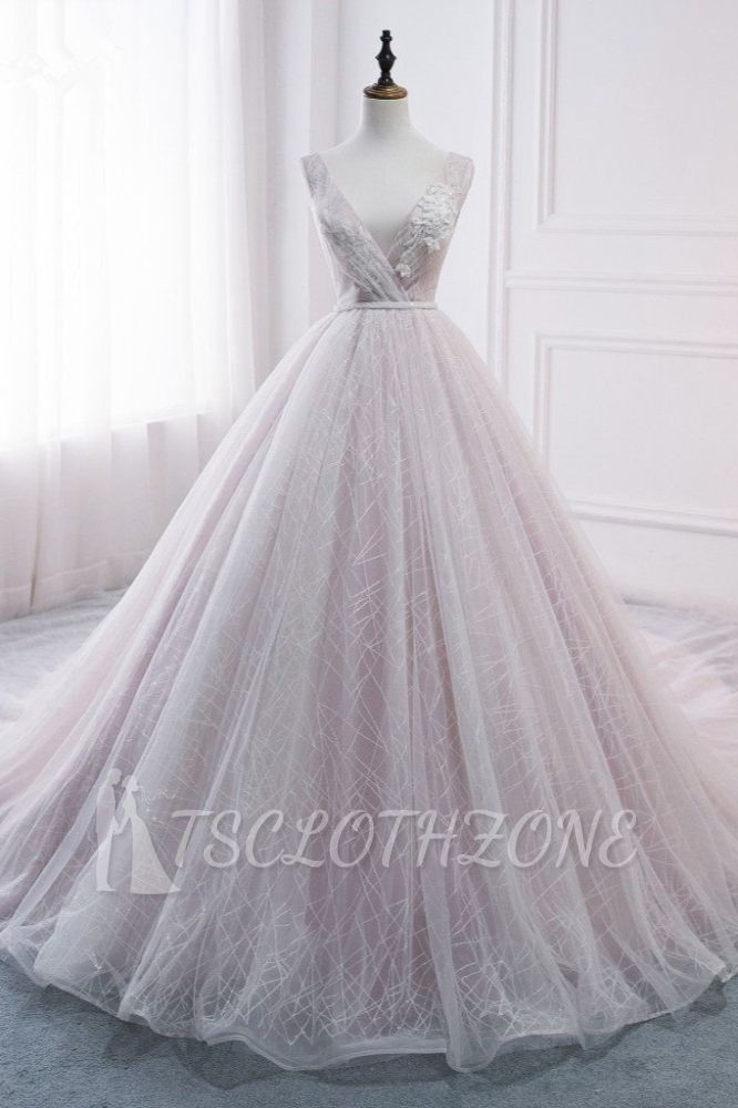 TsClothzone Affordable V-Neck Sleeveless Wedding Dress Lace Appliques Bedaings Long Bridal Gowns On Sale