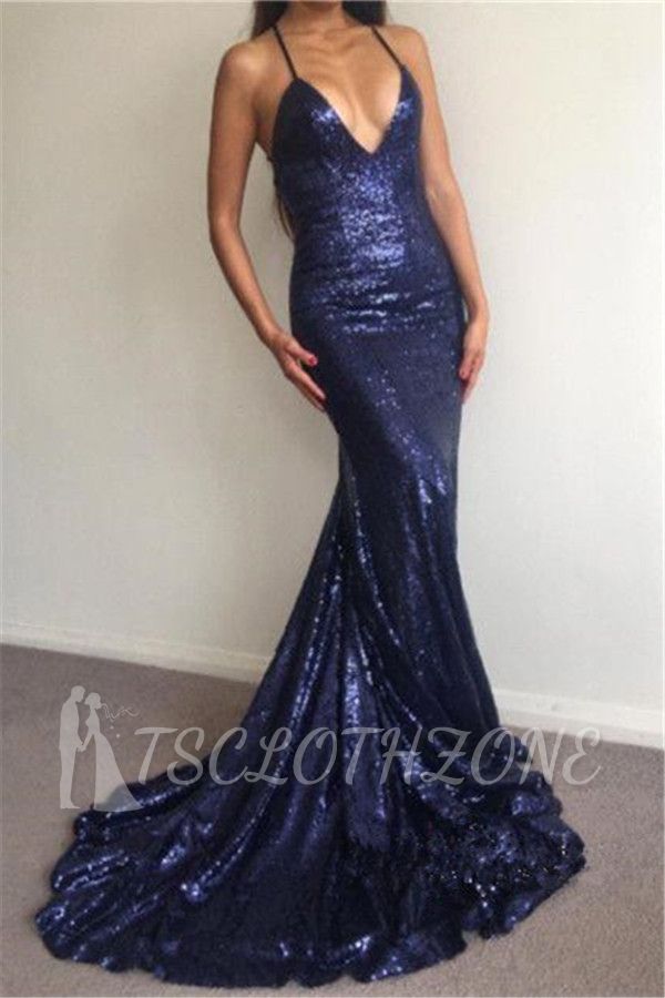 Elegant Sequins Deep V-Neck Prom Dress |  Backless Mermaid Sexy Evening Gowns