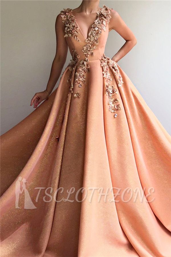 Sparkly Sequins V Neck Sleeveless Prom Dress | Chic Appliques Long Affordable Prom Dress