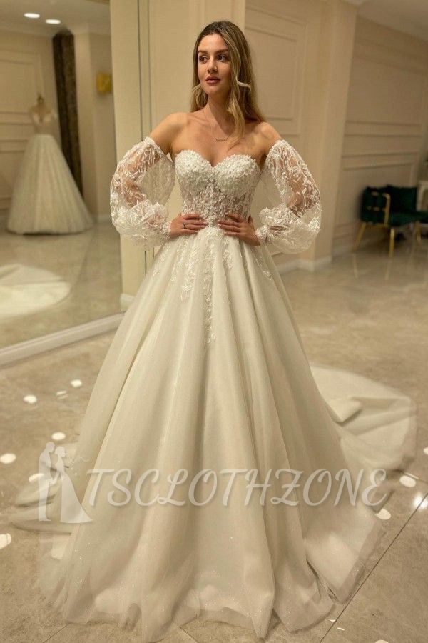 Sweetheart Aline Tulle Wedding Dress With Sleeves