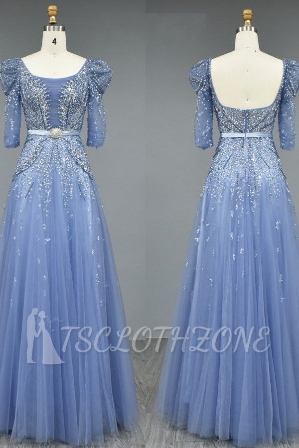 Gorgeous Evening Dresses Long Blue | Glitter prom dresses with sleeves