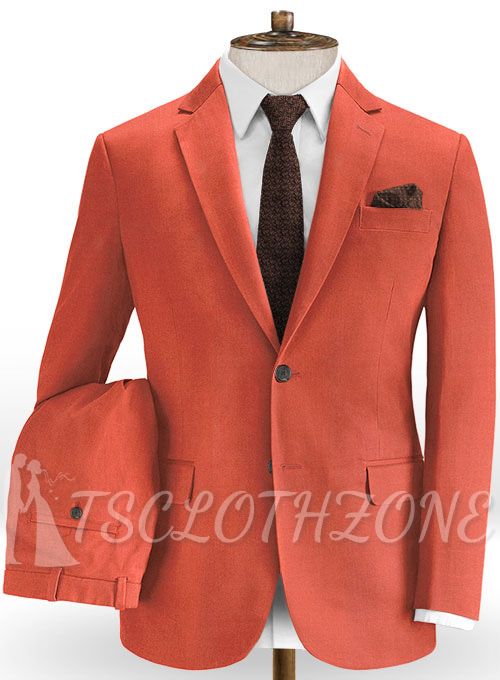 Spring orange cotton flat collar suit | two-piece suit