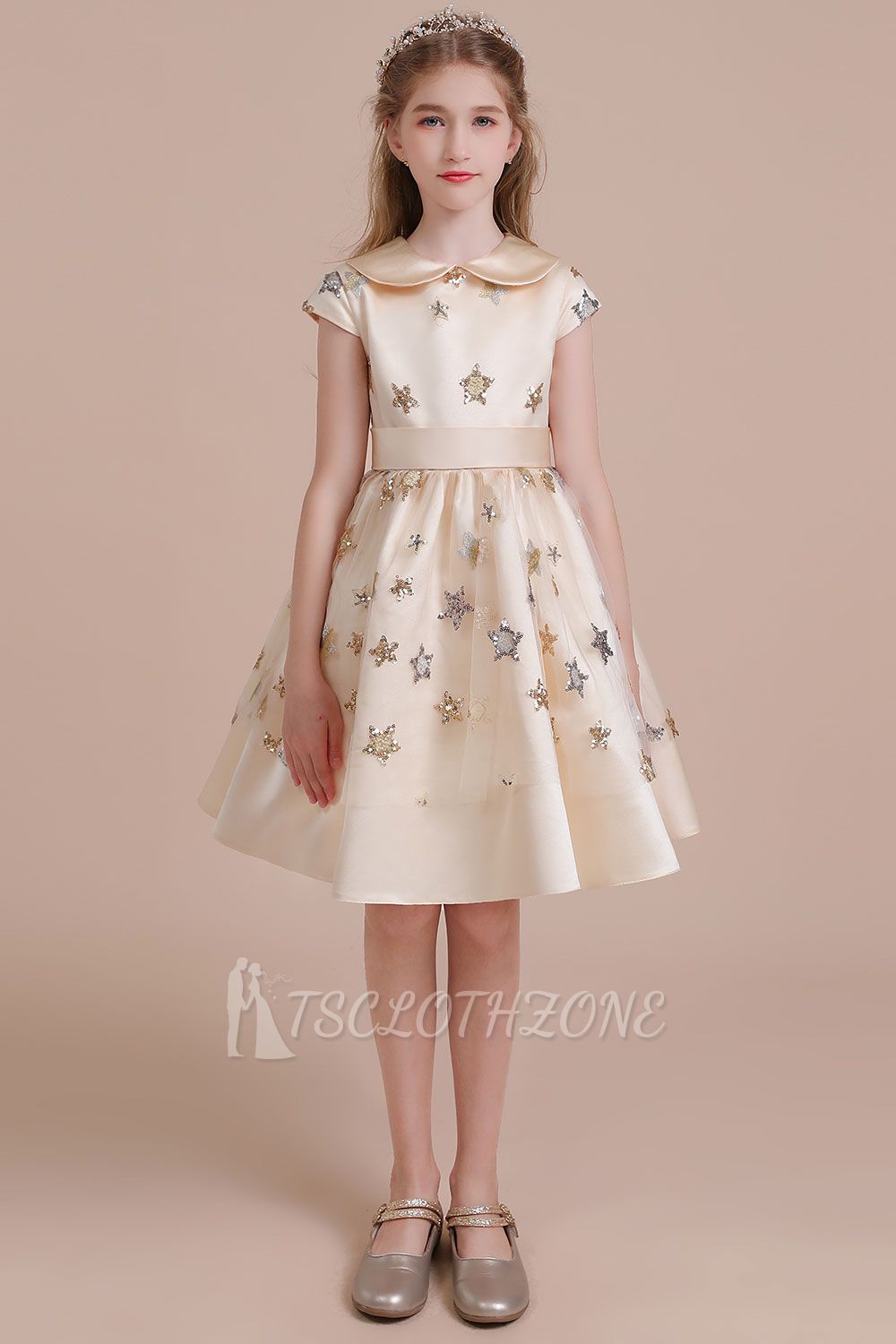 Pretty Cap Sleeve Tulle Flower Girl Dress | Star Sequins Little Girls Pegeant Dress Online