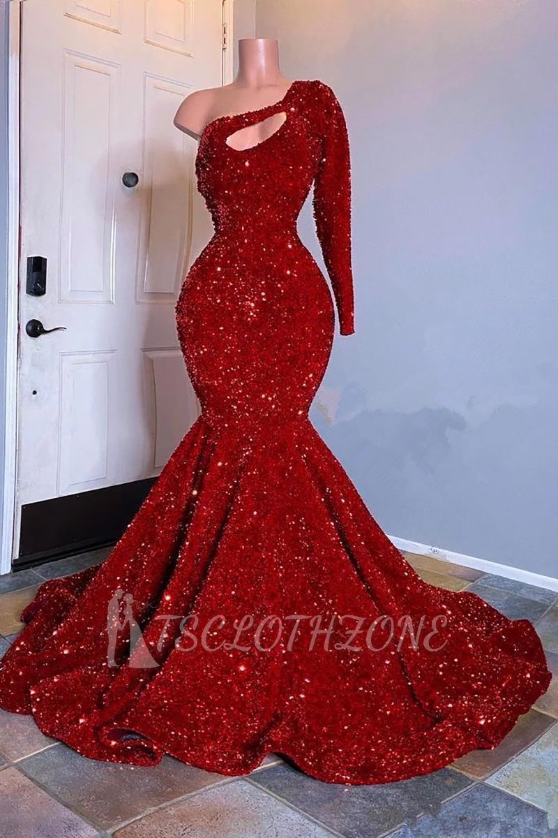 Sequined One-Shoulder Mermaid Prom Dress