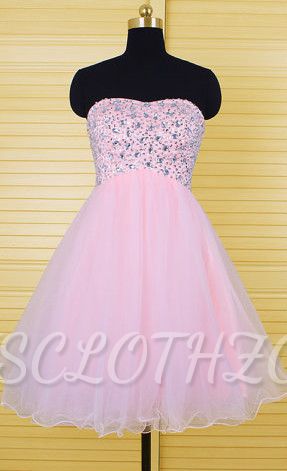 Cute Pink Crystal Mini Homecoming Dress New Arrival Sweetheart Organza Lace-Up Short Cocktail Dress