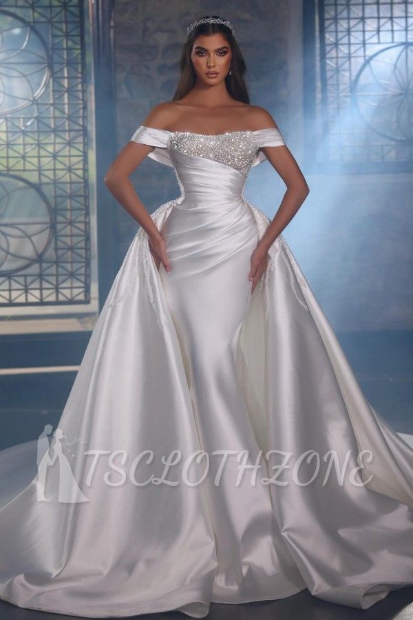Luxury Wedding Dresses With Glitter | Satin wedding dresses A line