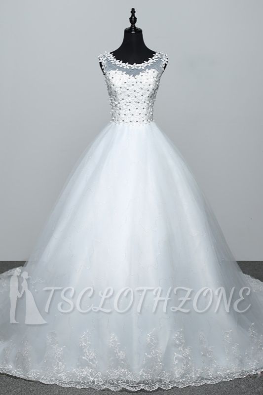 TsClothzone Elegant Jewel White Tulle Ball Gown Wedding Dresses Sleeveless Appliques Bridal Gowns with Rhinestones