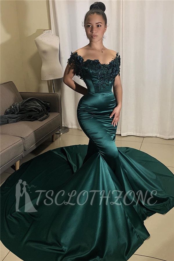 Off-the-shoulder Appliques Mermaid Evening Gowns | Brushtrain Formal Dress