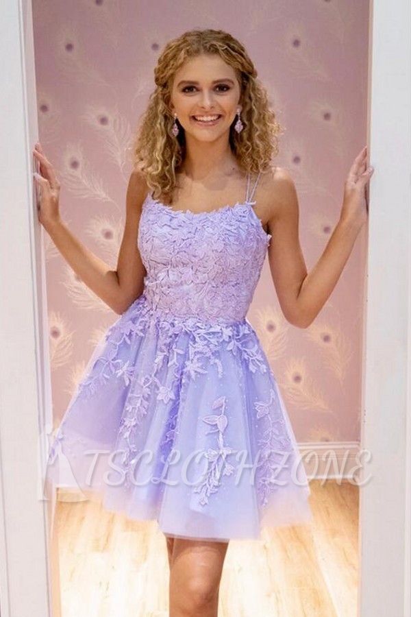 Spaghetti Straps Lace Tulle Short Homecoming Dress