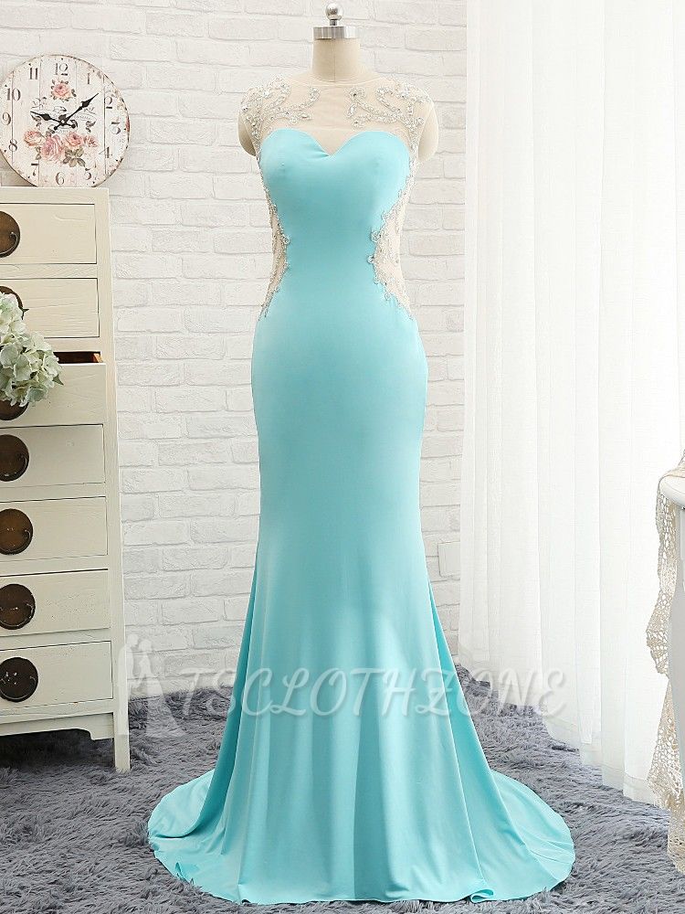 Goregeous Blue Crystal Summer Prom Dresses Mermaid Long Open Back Evening Gowns