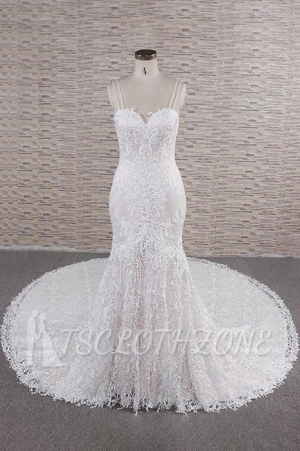 Gorgeous Spaghetti Straps Mermaid Wedding Dress | With Appliques Ivory Sleeveless Bridal Gowns
