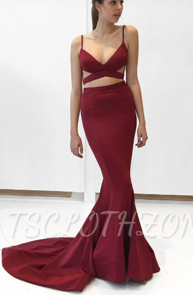 2022 Two Piece Burgundy Prom Dresses Sexy V-Neck Mermaid Long Evening Dress