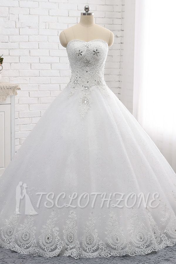 TsClothzone Affordable S-Line Sweetheart Tulle Rhinestones Wedding Dress Lace Appliques Sleeveless Bridal Gowns Online