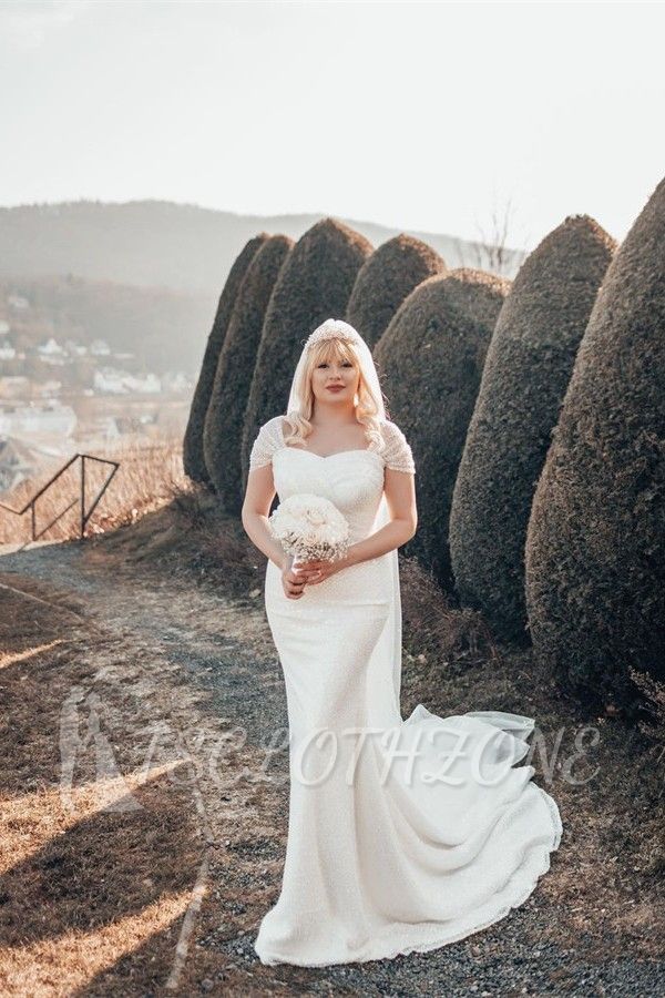 Schönes Hochzeitskleid Creme | Brautkleider im Meerjungfrau-Stil glitzern