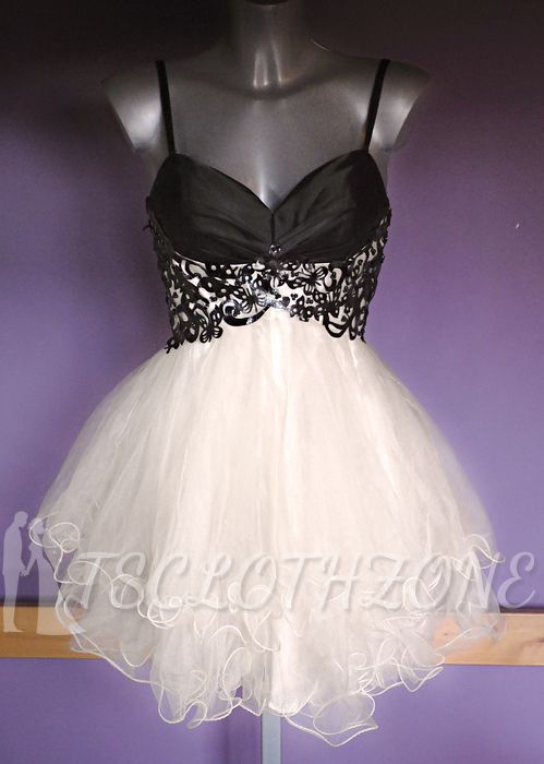 Mini Organza Black and White Homecoming Dress V-neck Sweet Multi-Layered Evening Dresses