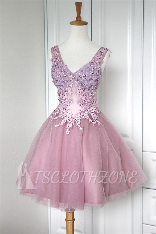V-Neck Applique Beading Homecoming Dresses Tulle Tiered Mini 2022 Cocktail Dresses