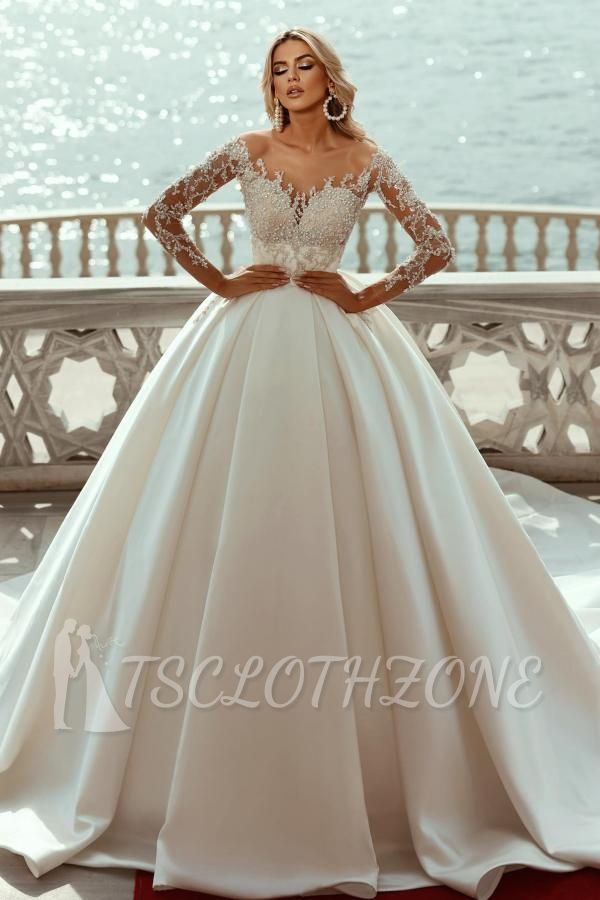 Wunderschöne Brautkleider Prinzessin | Brautkleider aus Satin mit Ärmeln