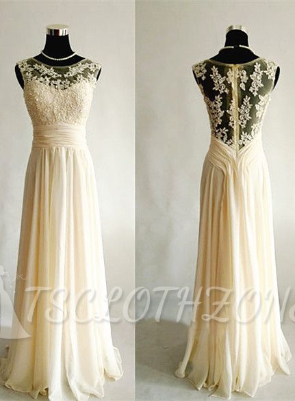 Light Champagne Cheap 2022 Long Popular Prom Dresses with Sheer Back Chiffon Evening Dresses