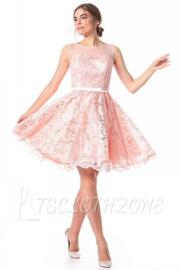 Classic Sleeveless A-line Short Lace Dress Pink Daily Casual Dress