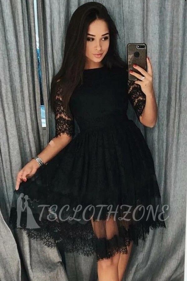 Cute Black Half Sleeves Lace Daily Wear Casual Short  Dress