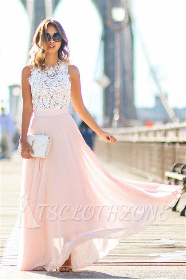 2022 Lace Pink Chiffon Cheap Fashion Dresses Sleeveless Long Evening Party Gowns