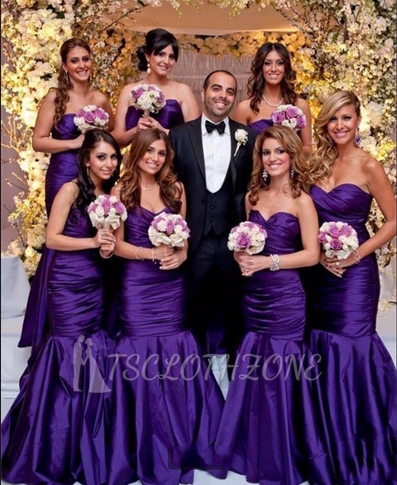 Modern Sweetheart Purple Mermaid Long Bridesmaid Dresses