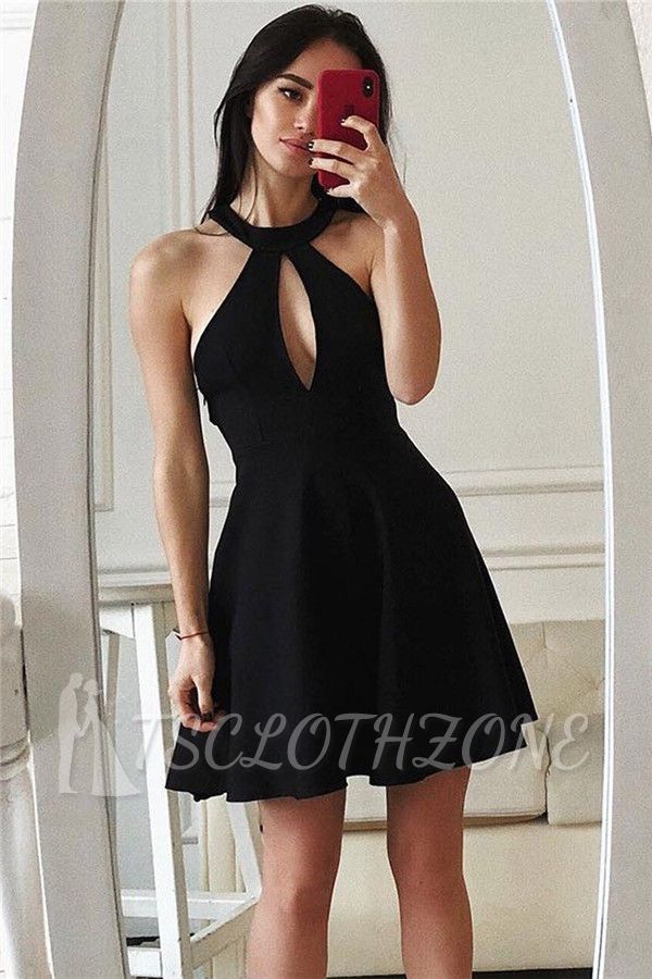 A-line Halter Sleeveless Homcoming Dresses | Knee Length Cocktail Gown