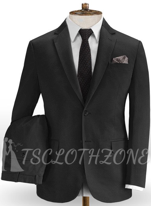 Stretch-Anzug aus reiner schwarzer Feder-Baumwollleinwand ｜ Zweiteiliger Anzug