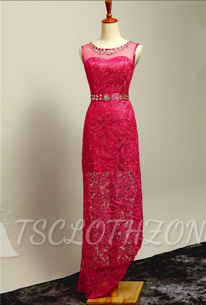 Rose Lace Floor Length Prom Gowns Elegant Zipper Crystal 2022 Evening Dresses