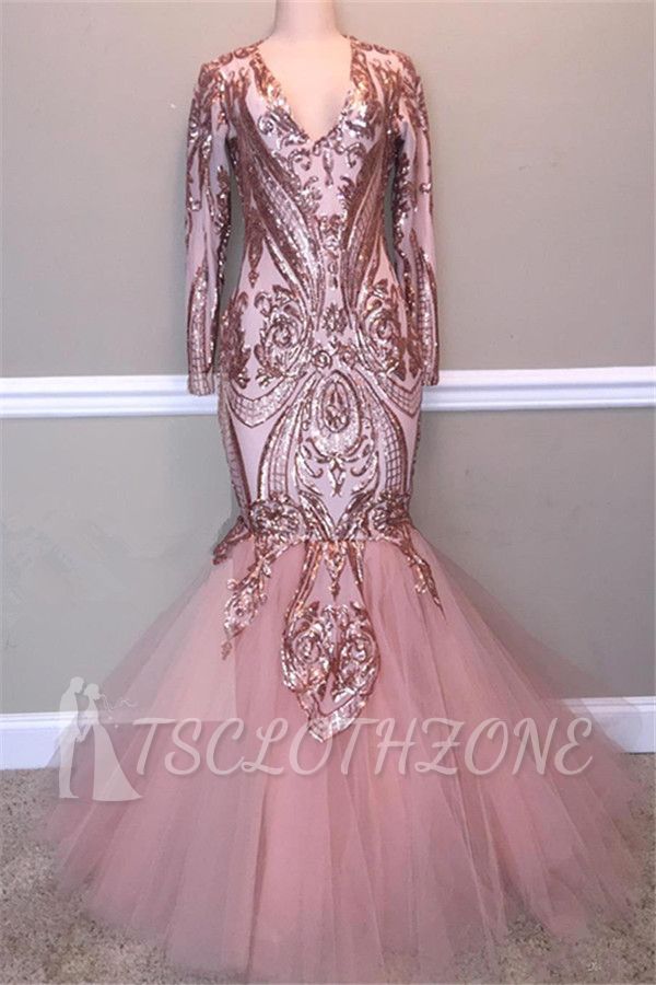 Glamorous Sequins A-Line Long Prom Gowns | Spaghetti Straps V-Neck Evening Dress