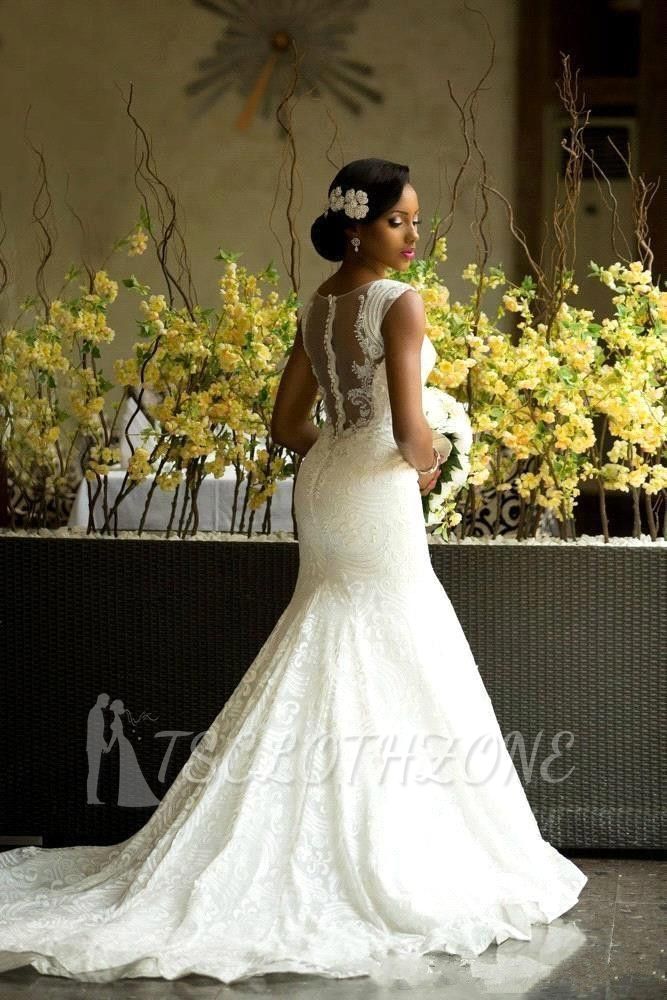 Elegant Lace Sleeveless Wedding Dress Long Mermaid Bridal Gowns Online