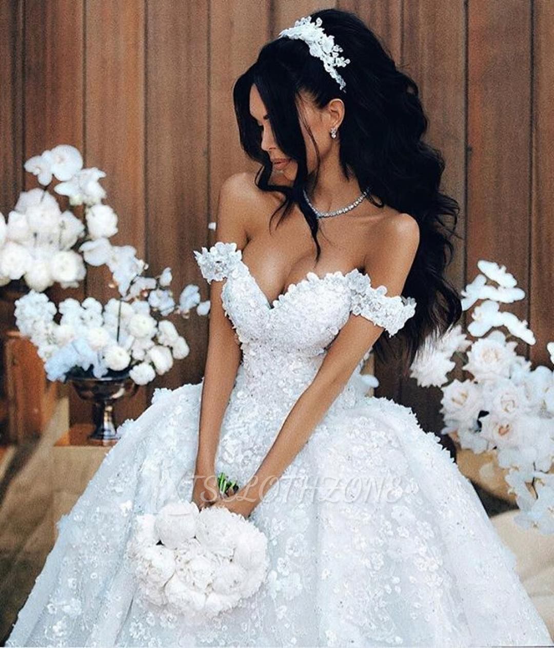 Off The Shoulder Appliques Luxury Wedding Dresses Princess Ball Gown Sexy Bride Dress