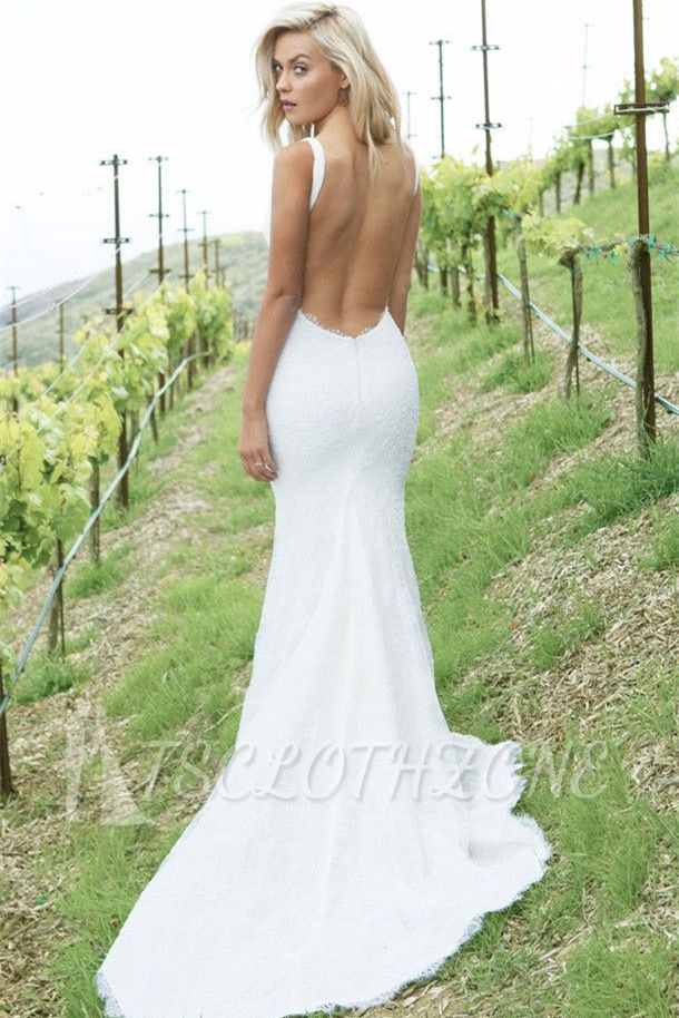 White Lace Summer Wedding Dresses 2022 Mermaid Open Back Sleeveless Simple Bridal Dresses