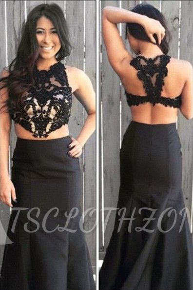Black Mermaid Two Pieces Long Formal Occasion Dress Sexy Lace Plus Size Evening Dress