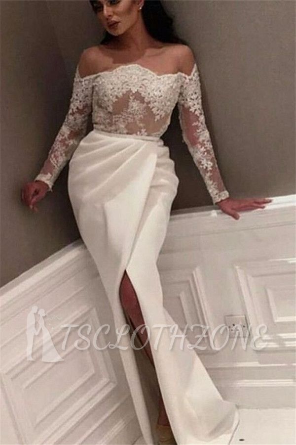 Long Sleeve Evening Gowns 2022 Lace Split Formal Dresses