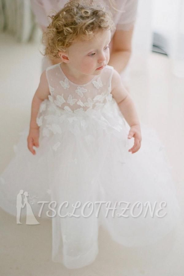 Cute Whitle Sleeveless Tulle Little Girl Dress for Wedding Lace Flower Girl Dress