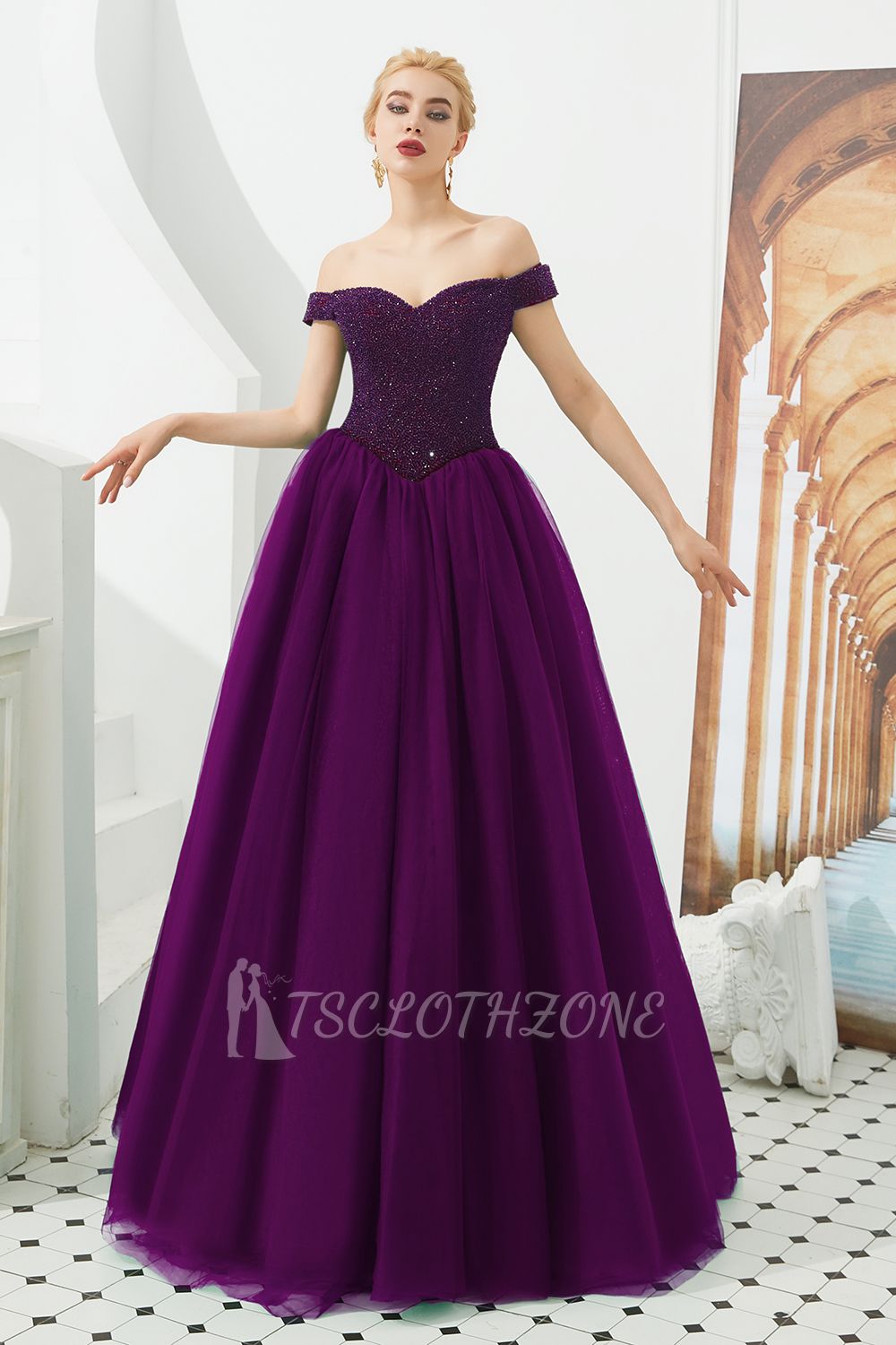Harry | Elegant Emerald green Off-the-shoulder Ball Gown Dress for Prom/Evening