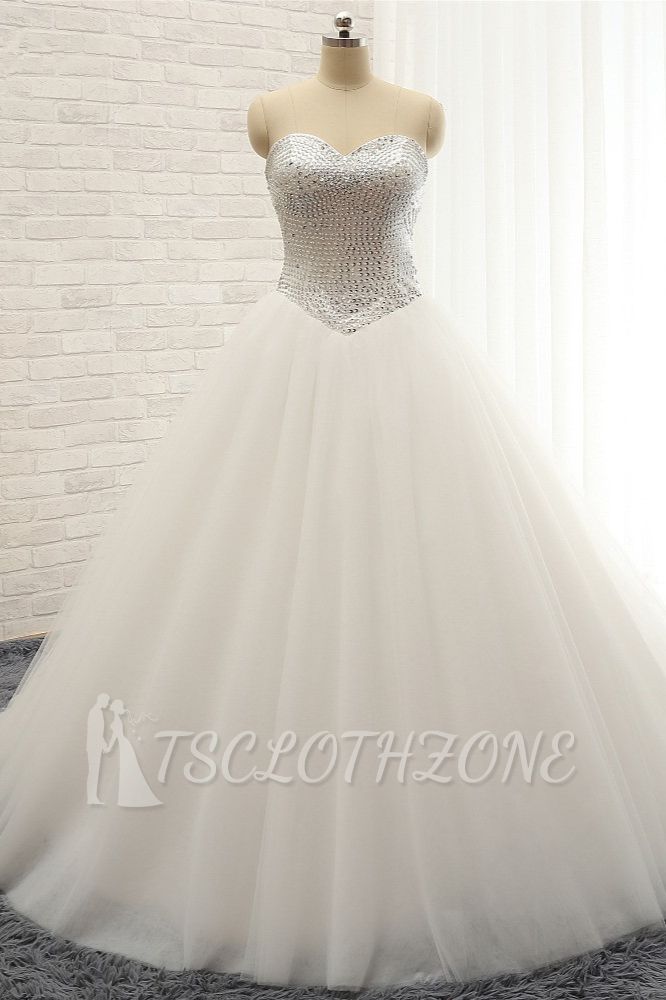 TsClothzone Stylish Sweatheart White Sequins Wedding Dresses A line Tulle Bridal Gowns On Sale