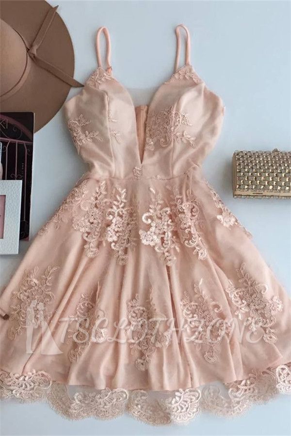 Elegant A-line Spaghetti Straps Homecoming Dresses Short Zipper Party Dress