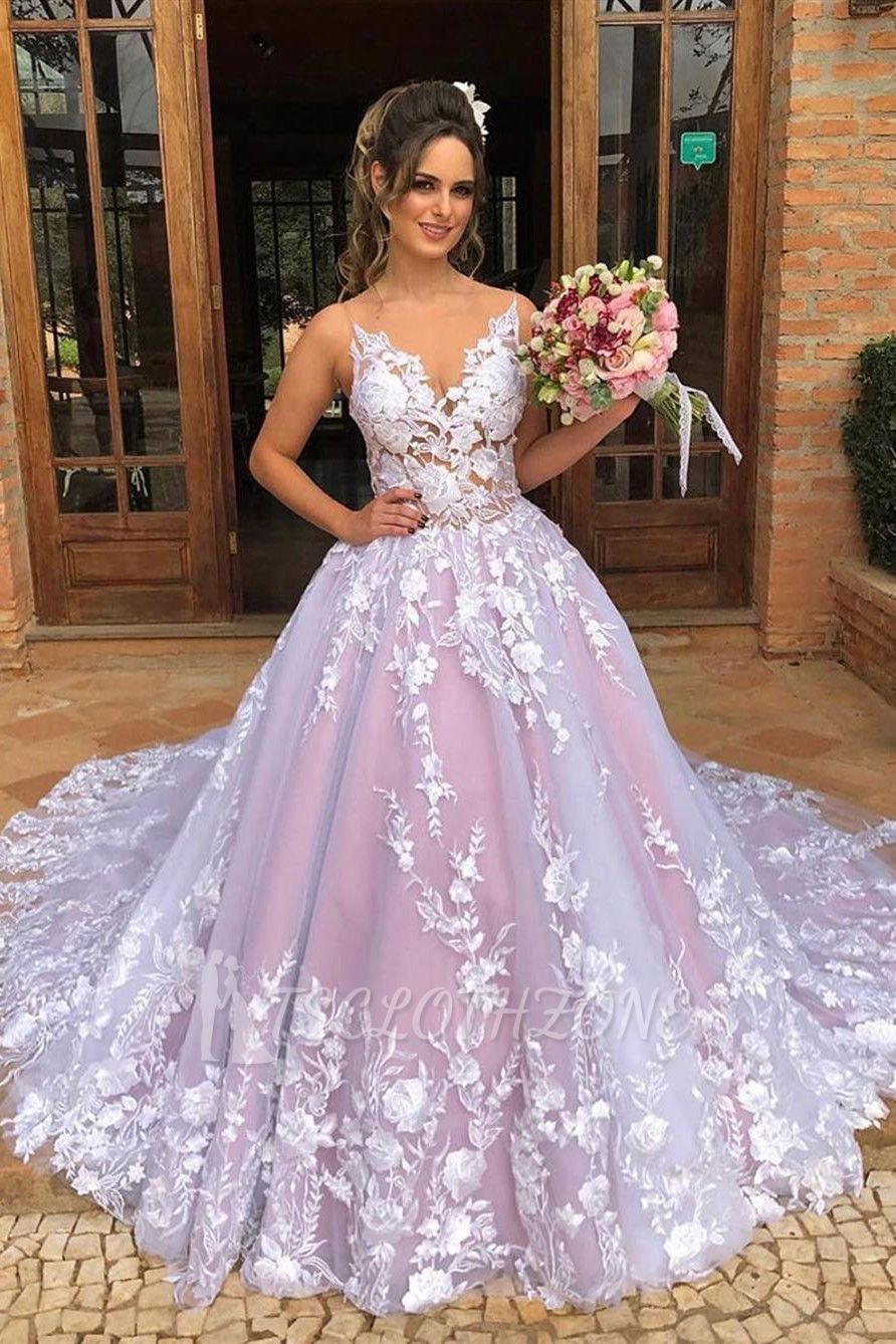 Sexy Spaghetti Straps V Neck See Through Bodice Prom Dress | Chic Tulle Lace Appliques Long Pink PromGown