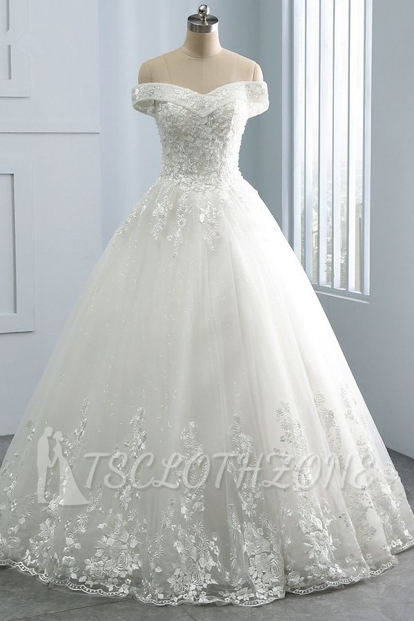 TsClothzone Gorgeous Off-the-Shoulder Tulle Appliques Wedding Dress Sweetheart Sleeveless Lace Bridal Gowns On Sale