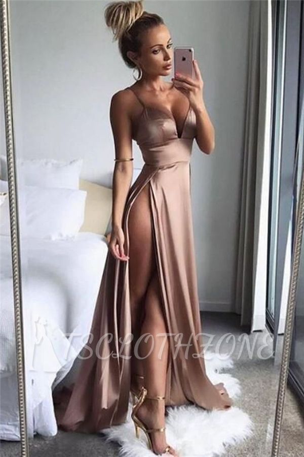 Sexy Side Slit Cheap Formal Evening Dresses | Spaghetti Straps Sleeveless Summer Party Dresses 2022