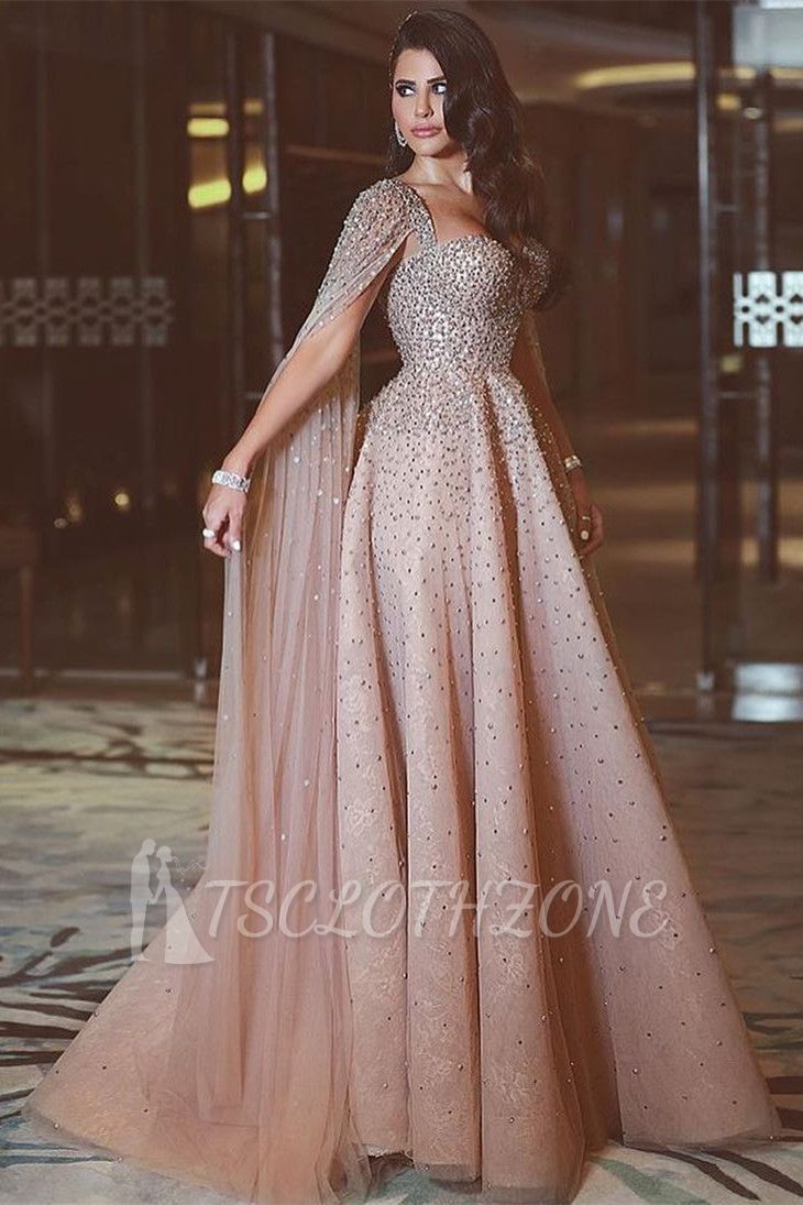 Sparkly Sequin Long Crystals Long Tulle Prom Dresses