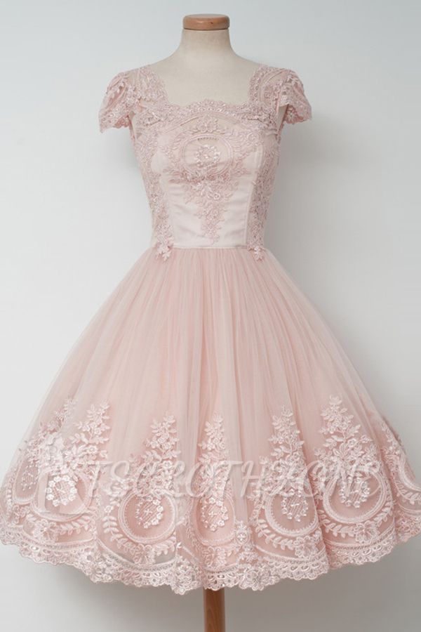Cute Pink Short Lace Homecoming Dresses Latest Natural Mini Cocktail Gowns