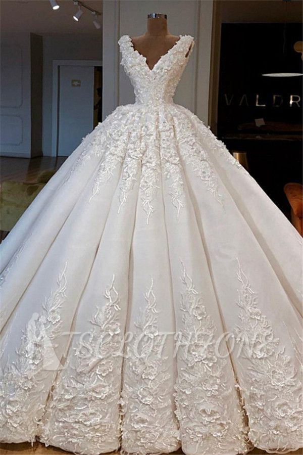 Glamorous V-Neck Sleeveless Wedding Dresses | Lace Bridal Ball Gowns 2022