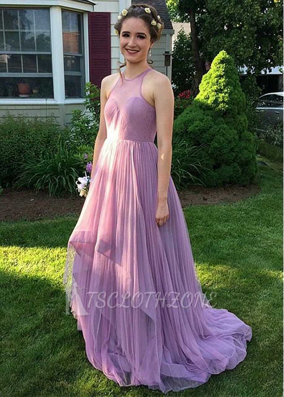 Tulle Jewel Lavender A-line Bridesmaid Dress With Ruffles & Pleats