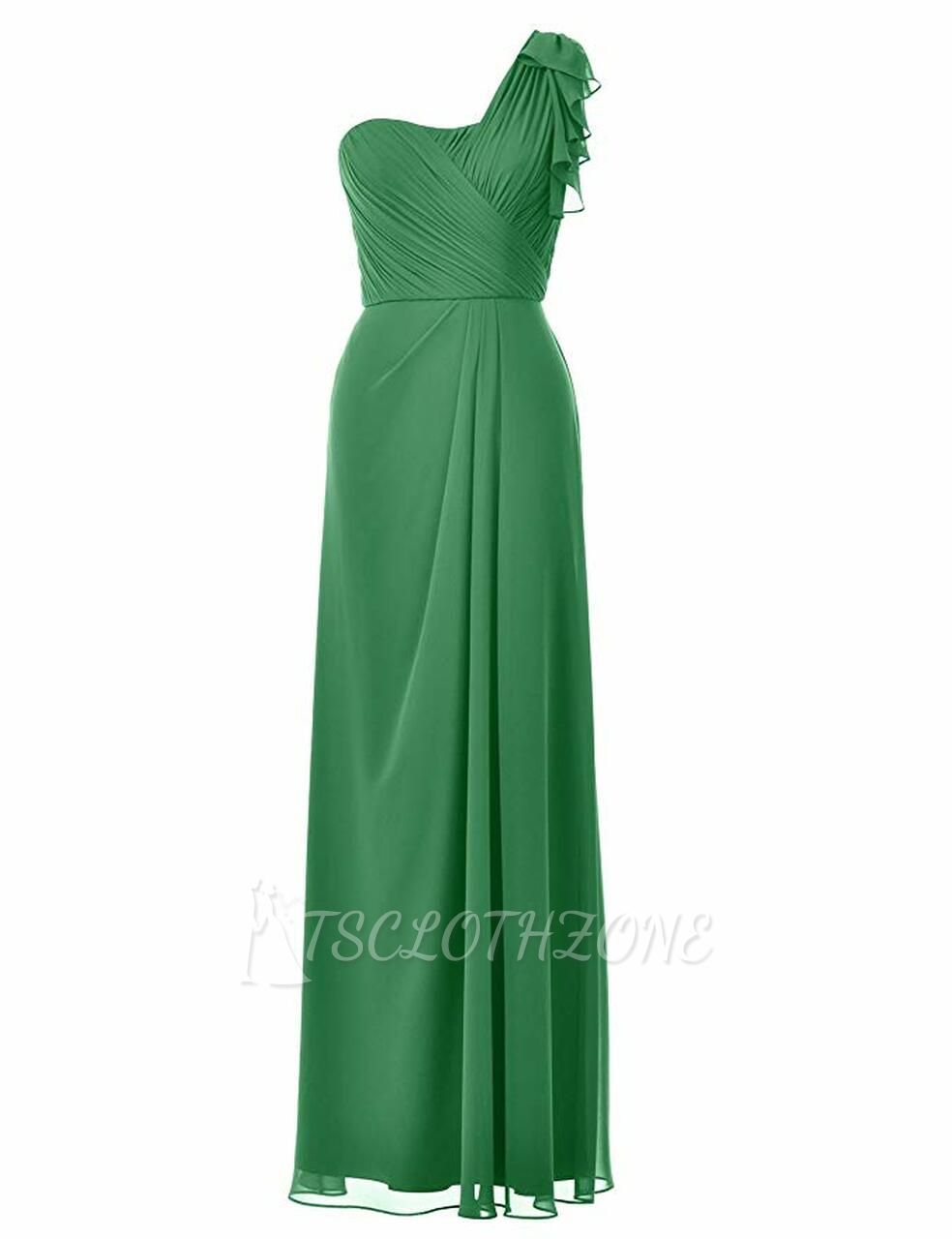 Green Asymmetric Long Chiffon  A-Line Party Bridesmaid Dress