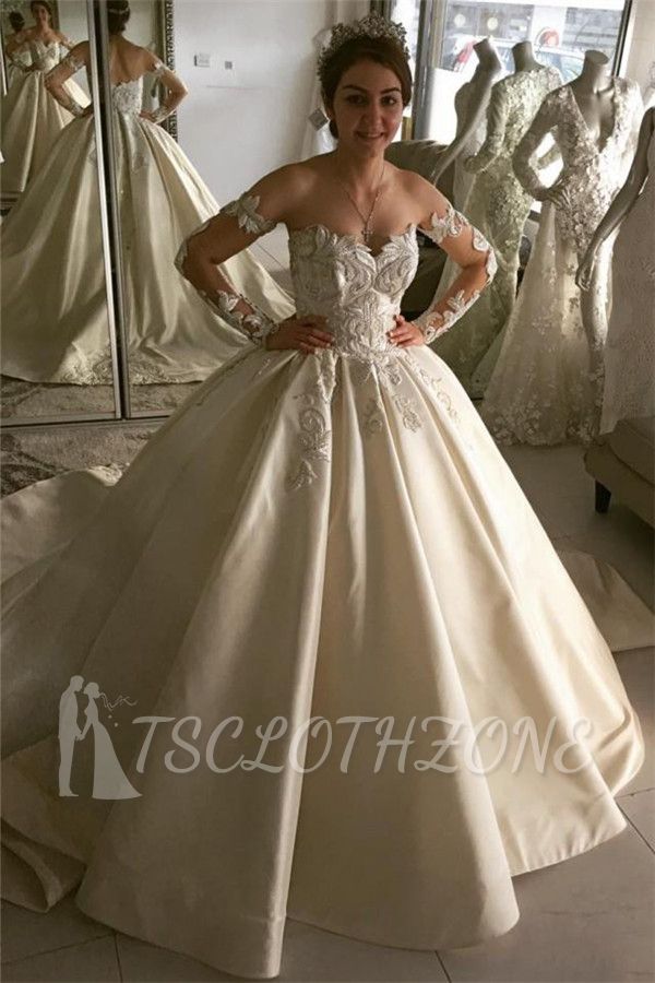 Elegante Brautkleider mit langen Ärmeln | Spitzen-Ballkleid-Brautkleider